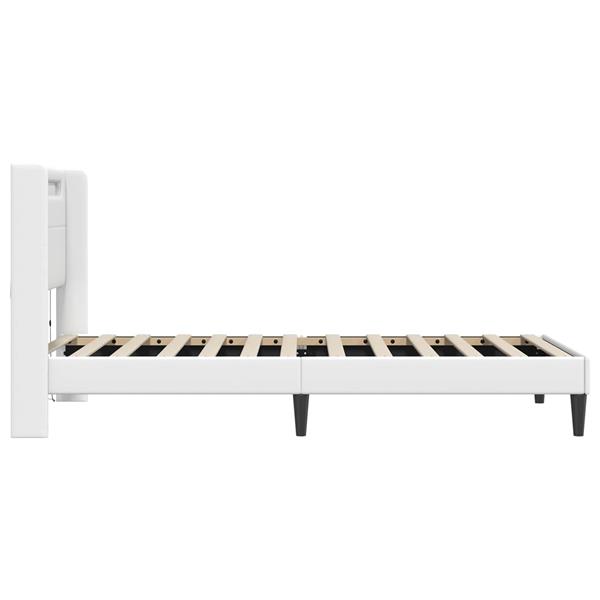 Grote foto vidaxl bedframe met led stripverlichting wit 100 x 200 cm kunstleer antiek en kunst stoelen en banken