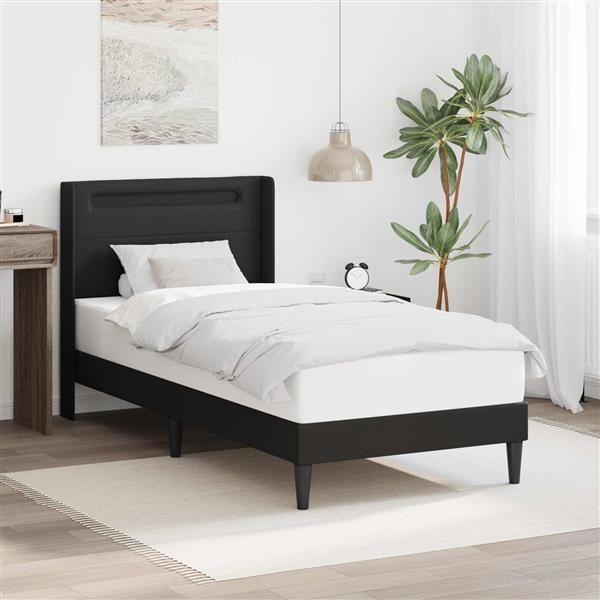 Grote foto vidaxl bedframe met led stripverlichting zwart 90 x 200 cm kunstleer antiek en kunst stoelen en banken