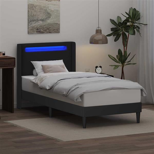 Grote foto vidaxl bedframe met led stripverlichting zwart 90 x 200 cm kunstleer antiek en kunst stoelen en banken