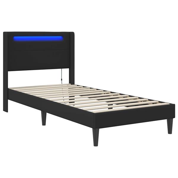 Grote foto vidaxl bedframe met led stripverlichting zwart 90 x 200 cm kunstleer antiek en kunst stoelen en banken