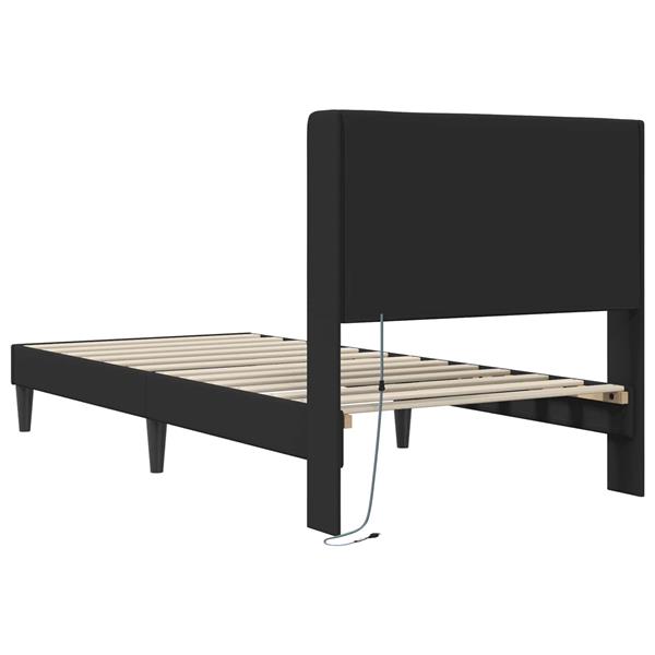 Grote foto vidaxl bedframe met led stripverlichting zwart 90 x 200 cm kunstleer antiek en kunst stoelen en banken