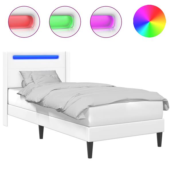 Grote foto vidaxl bedframe met led stripverlichting wit 90 x 190 cm kunstleer antiek en kunst stoelen en banken