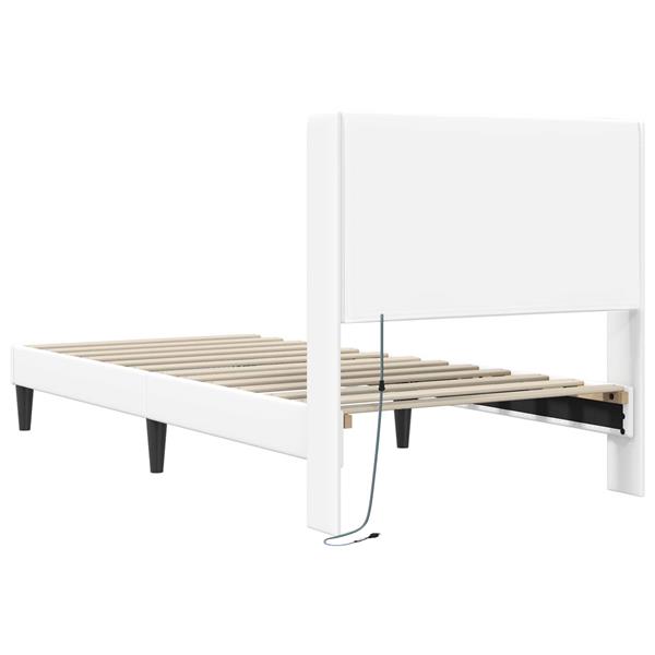 Grote foto vidaxl bedframe met led stripverlichting wit 90 x 190 cm kunstleer antiek en kunst stoelen en banken