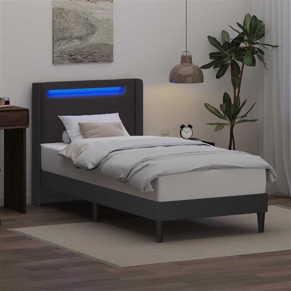 Grote foto vidaxl bedframe met led stripverlichting grijs 80 x 200 cm kunstleer antiek en kunst stoelen en banken