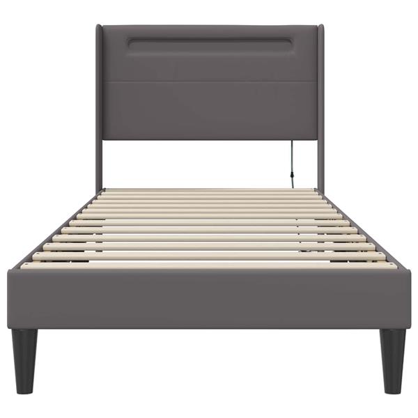 Grote foto vidaxl bedframe met led stripverlichting grijs 80 x 200 cm kunstleer antiek en kunst stoelen en banken