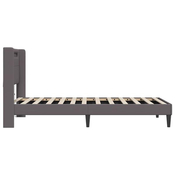 Grote foto vidaxl bedframe met led stripverlichting grijs 80 x 200 cm kunstleer antiek en kunst stoelen en banken