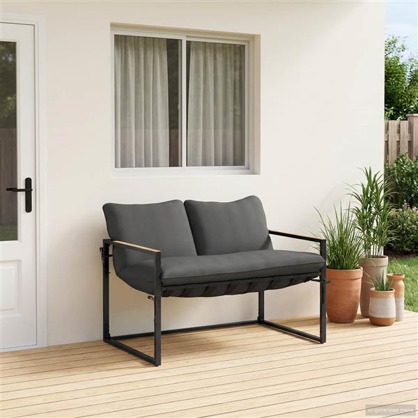 Grote foto vidaxl tuinbankenset zwart en anthraciet staal tuin en terras tuinmeubelen