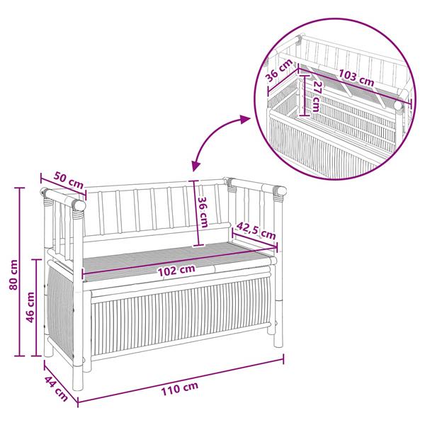 Grote foto vidaxl tuinkast bank naturel 110 x 47 x 80 cm bamboe tuin en terras tuinmeubelen