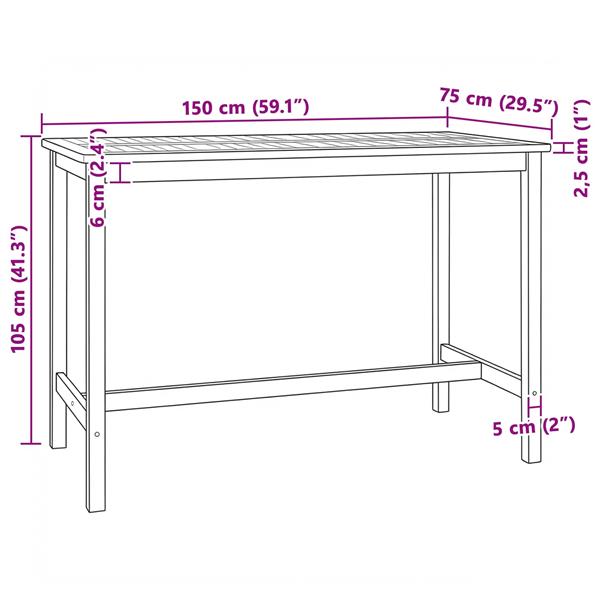 Grote foto vidaxl bartafel naturel 150 x 75 x 105 cm massief teakhout tuin en terras tuinmeubelen