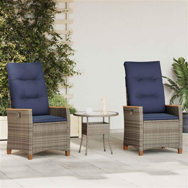 Grote foto vidaxl verstelbare tuinstoel 2 pcs grijs en marineblauw poly rattan tuin en terras tuinmeubelen