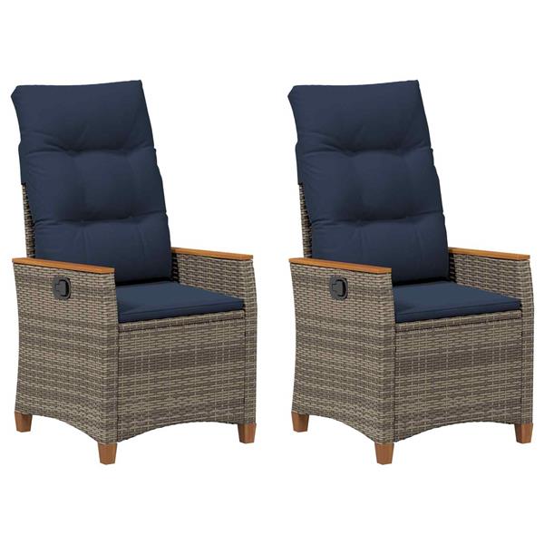Grote foto vidaxl verstelbare tuinstoel 2 pcs grijs en marineblauw poly rattan tuin en terras tuinmeubelen