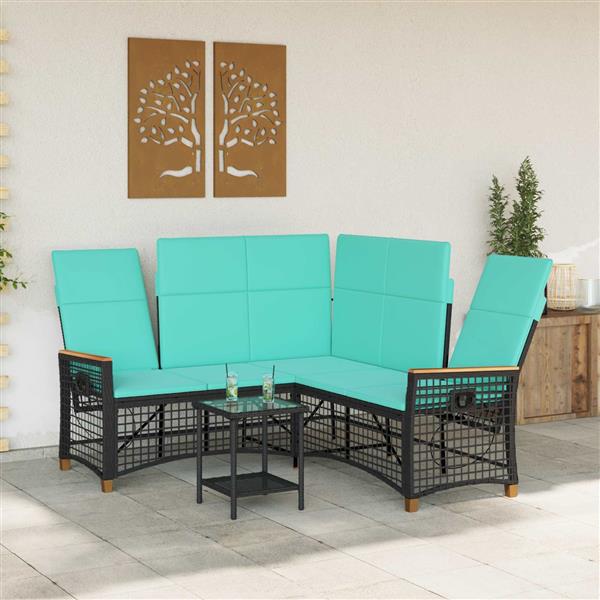 Grote foto vidaxl tuin ligbankset zwart en turquoise 164 x 164 x 112 cm tuin en terras tuinmeubelen