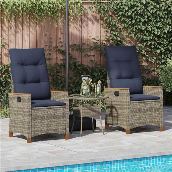 Grote foto vidaxl verstelbare tuinstoel 2 pcs grijs en marineblauw poly rattan tuin en terras tuinmeubelen