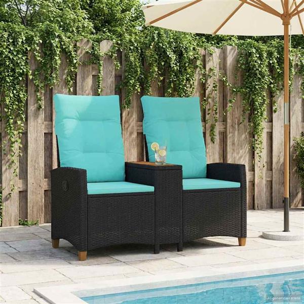 Grote foto vidaxl ligbank met tafel zwart en turquoise 126 x 65 x 112 cm tuin en terras tuinmeubelen