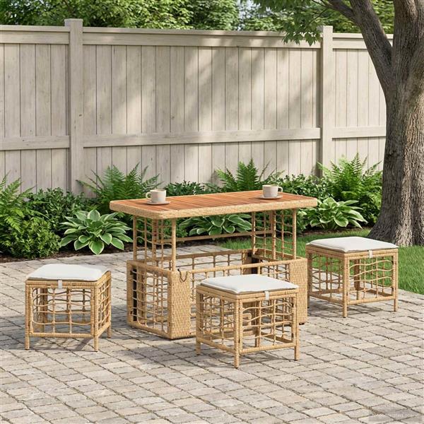Grote foto vidaxl tuin eettafelset 4 pcs natuur en wit poly riet en acaciahout tuin en terras tuinmeubelen