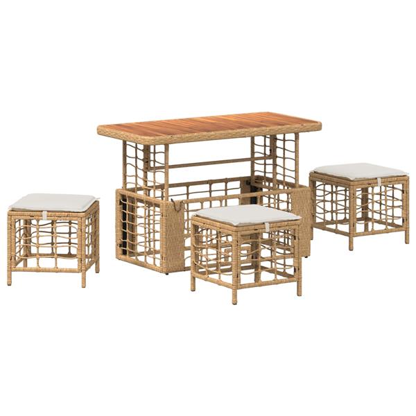 Grote foto vidaxl tuin eettafelset 4 pcs natuur en wit poly riet en acaciahout tuin en terras tuinmeubelen