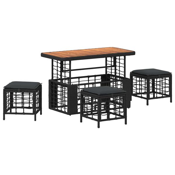 Grote foto vidaxl tuin eettafelset 4 pcs zwart en grijs poly riet en acaciahout tuin en terras tuinmeubelen