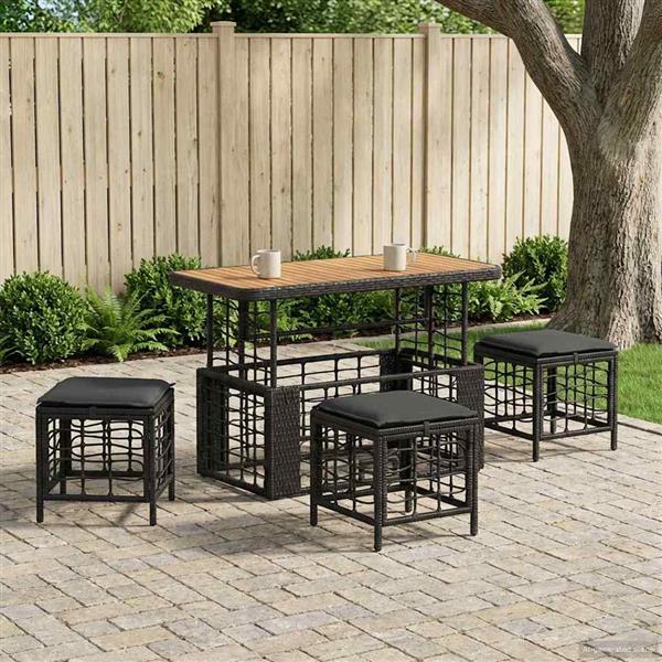Grote foto vidaxl tuin eettafelset 4 pcs zwart en grijs poly riet en acaciahout tuin en terras tuinmeubelen