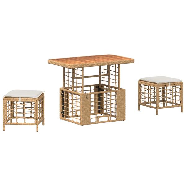 Grote foto vidaxl tuin eettafelset 3 pcs natuur en wit poly riet en acaciahout tuin en terras tuinmeubelen