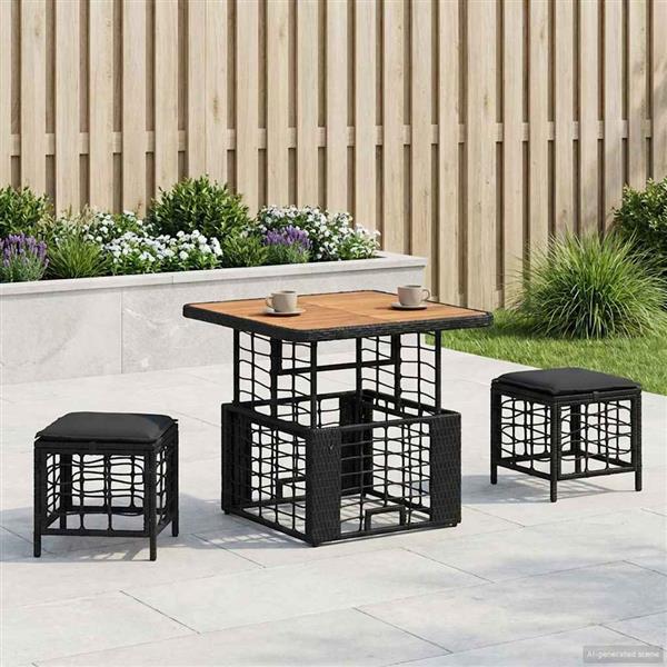 Grote foto vidaxl tuin eettafelset 3 pcs zwart en grijs poly riet en acaciahout tuin en terras tuinmeubelen