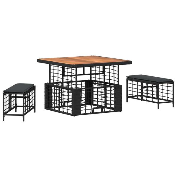 Grote foto vidaxl tuin eettafelset 3 pcs zwart en grijs poly riet en acaciahout tuin en terras tuinmeubelen