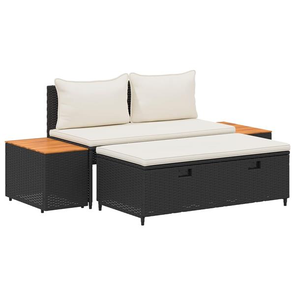 Grote foto vidaxl buiten bankenset 4 pcs zwart en cream wit poly rattan en acacia tuin en terras tuinmeubelen