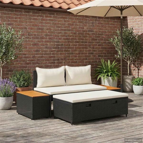 Grote foto vidaxl buiten bankenset 4 pcs zwart en cream wit poly rattan en acacia tuin en terras tuinmeubelen