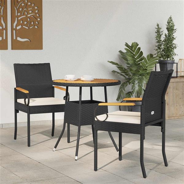 Grote foto vidaxl tuinstoelen 2 pcs zwart en cream wit poly rattan en acacia tuin en terras tuinmeubelen