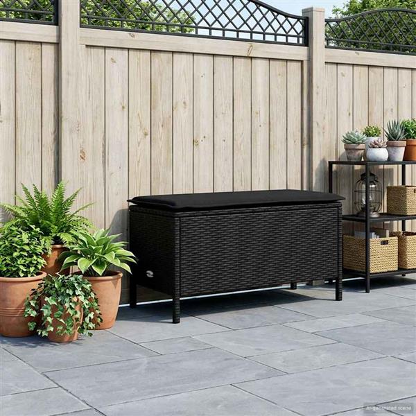Grote foto vidaxl tuinvoetenbank met kussen zwart 80 x 38 x 45 cm pe rattan tuin en terras tuinmeubelen