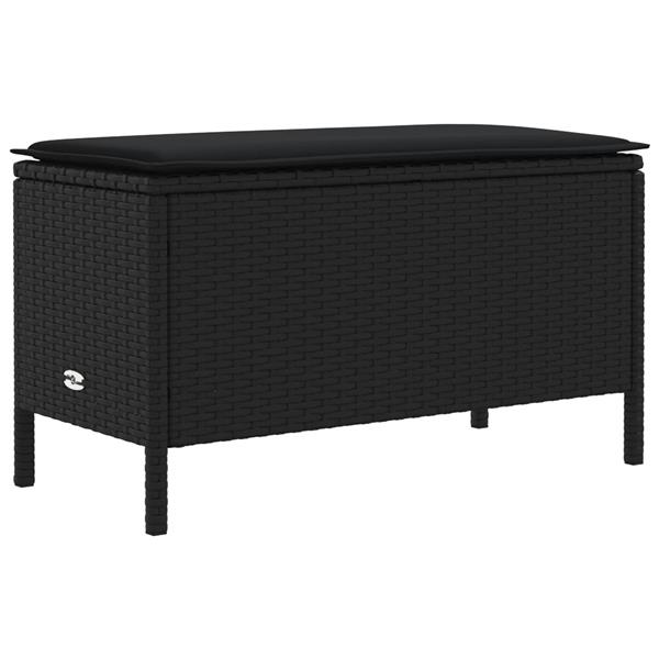 Grote foto vidaxl tuinvoetenbank met kussen zwart 80 x 38 x 45 cm pe rattan tuin en terras tuinmeubelen