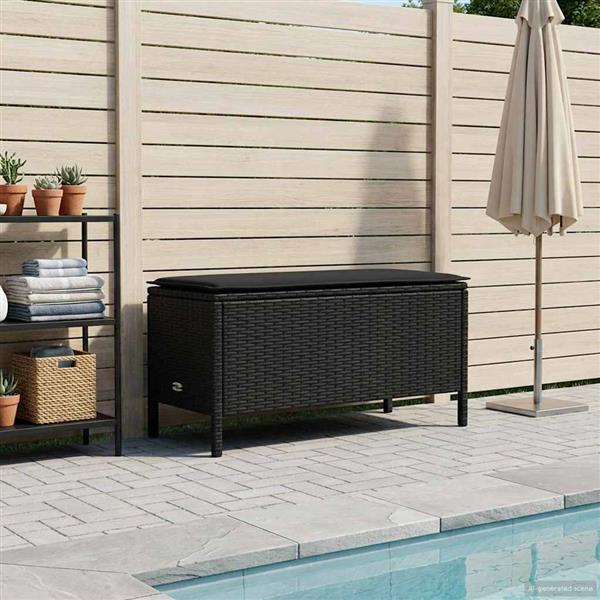 Grote foto vidaxl tuinvoetenbank met kussen zwart 80 x 38 x 45 cm pe rattan tuin en terras tuinmeubelen
