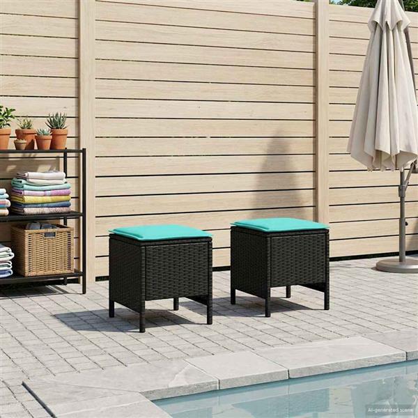 Grote foto vidaxl tuinvoetenbank 2 stuk zwart en turquoise 38 x 38 x 45 cm tuin en terras tuinmeubelen