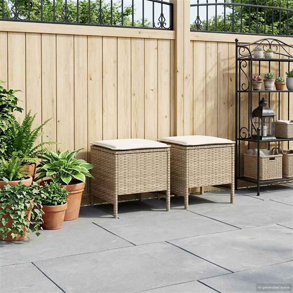 Grote foto vidaxl tuinvoetenbank 2 stuk beige en cr me 38 x 38 x 45 cm pe rattan tuin en terras tuinmeubelen