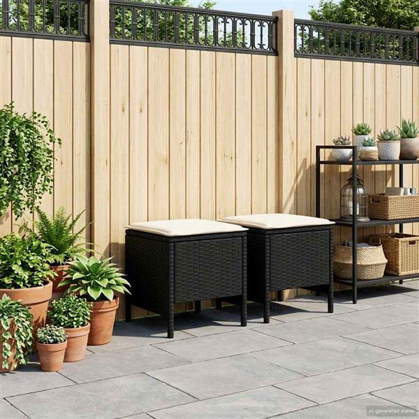 Grote foto vidaxl tuinvoetenbank 2 stuk zwart en cr me 38 x 38 x 45 cm pe rattan tuin en terras tuinmeubelen