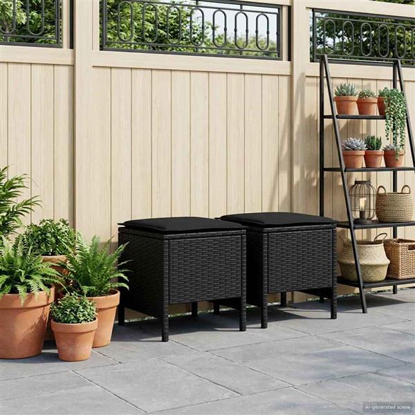 Grote foto vidaxl tuinvoetenbank 2 stuk zwart 38 x 38 x 45 cm pe rattan tuin en terras tuinmeubelen