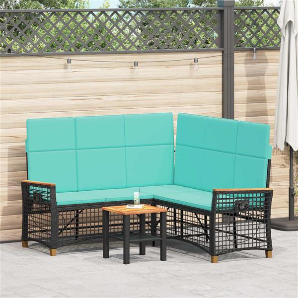 Grote foto vidaxl tuin ligbankset zwart en turquoise 164 x 164 x 112 cm tuin en terras tuinmeubelen