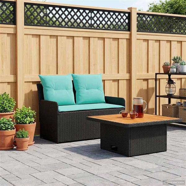 Grote foto vidaxl tuin armsteun sofa met opklaptafel 2 stuk zwart en turquoise tuin en terras tuinmeubelen