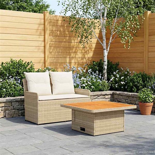 Grote foto vidaxl tuin armsteun sofa met opklaptafel 2 stuk beige en cr me tuin en terras tuinmeubelen