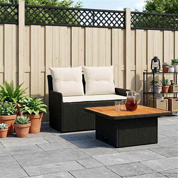 Grote foto vidaxl tuin armsteun sofa met opklaptafel 2 stuk zwart en cr me tuin en terras tuinmeubelen