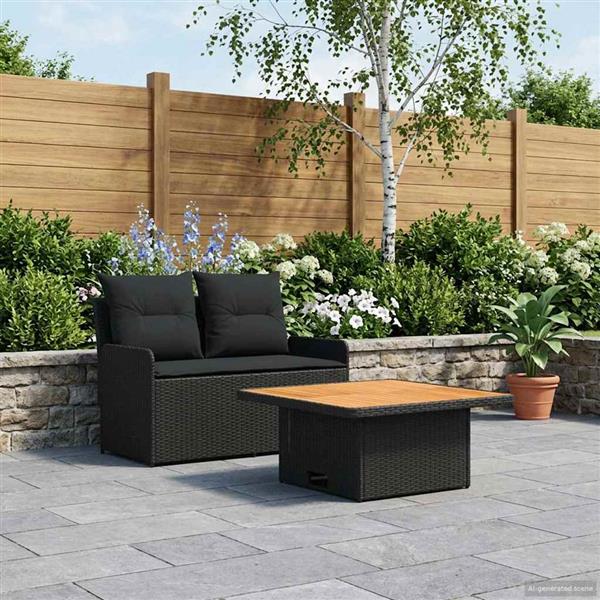 Grote foto vidaxl tuin armsteun sofa met opklaptafel 2 stuk zwart pe rattan tuin en terras tuinmeubelen
