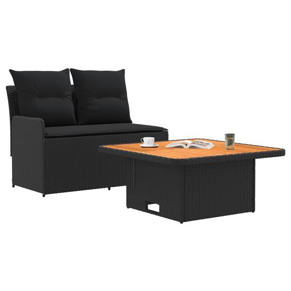 Grote foto vidaxl tuin armsteun sofa met opklaptafel 2 stuk zwart pe rattan tuin en terras tuinmeubelen