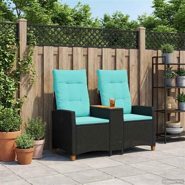 Grote foto vidaxl ligbank met tafel zwart en turquoise 126 x 65 x 112 cm tuin en terras tuinmeubelen