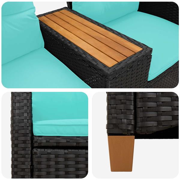 Grote foto vidaxl ligbank met tafel zwart en turquoise 126 x 65 x 112 cm tuin en terras tuinmeubelen