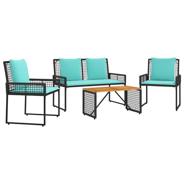 Grote foto vidaxl buitenmeubelset met kussen 4 pcs zwart en turquoise tuin en terras tuinmeubelen