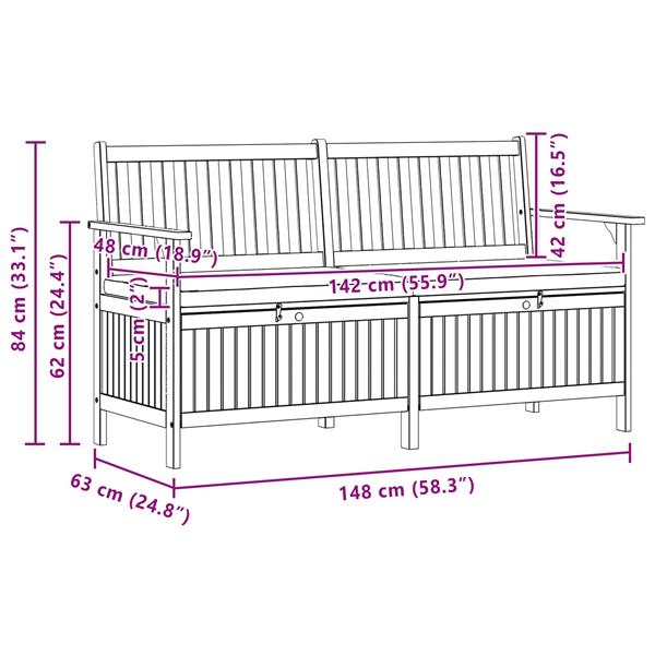 Grote foto vidaxl opslagbank met kussen met opslag met de deur 148 x 63 x 84 cm tuin en terras tuinmeubelen