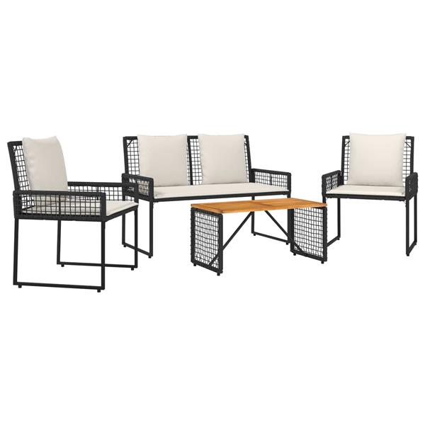 Grote foto vidaxl buitenmeubelset met kussen 4 pcs zwart en cream wit tuin en terras tuinmeubelen