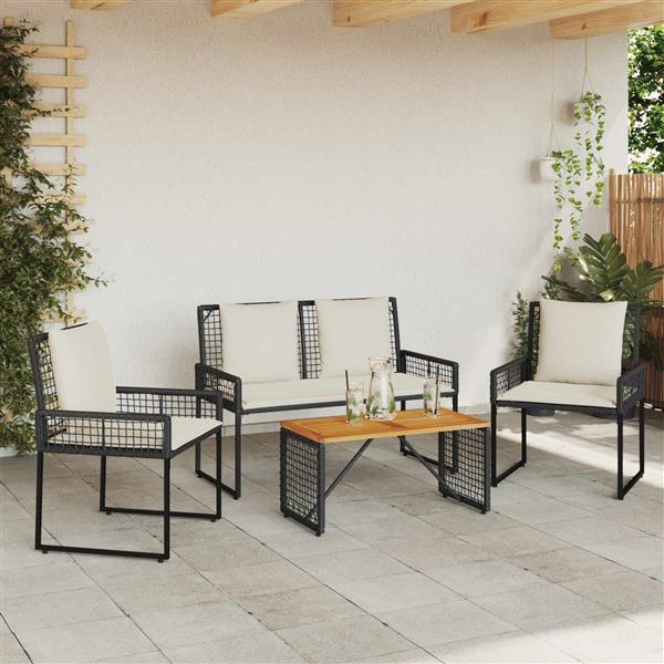 Grote foto vidaxl buitenmeubelset met kussen 4 pcs zwart en cream wit tuin en terras tuinmeubelen
