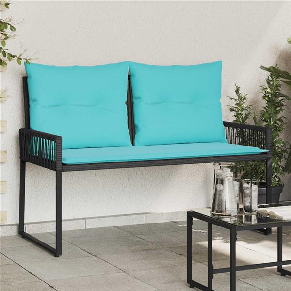 Grote foto vidaxl tuinbank met kussen 4 pcs zwart en turquoise poly rattan tuin en terras tuinmeubelen