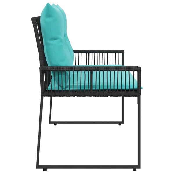 Grote foto vidaxl tuinbank met kussen 4 pcs zwart en turquoise poly rattan tuin en terras tuinmeubelen