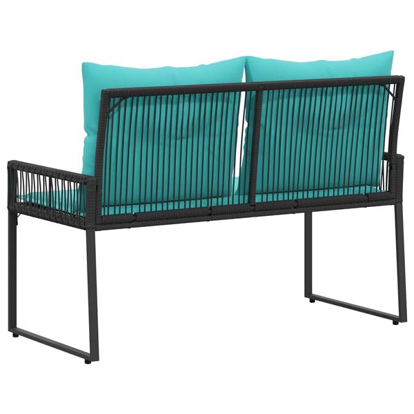 Grote foto vidaxl tuinbank met kussen 4 pcs zwart en turquoise poly rattan tuin en terras tuinmeubelen